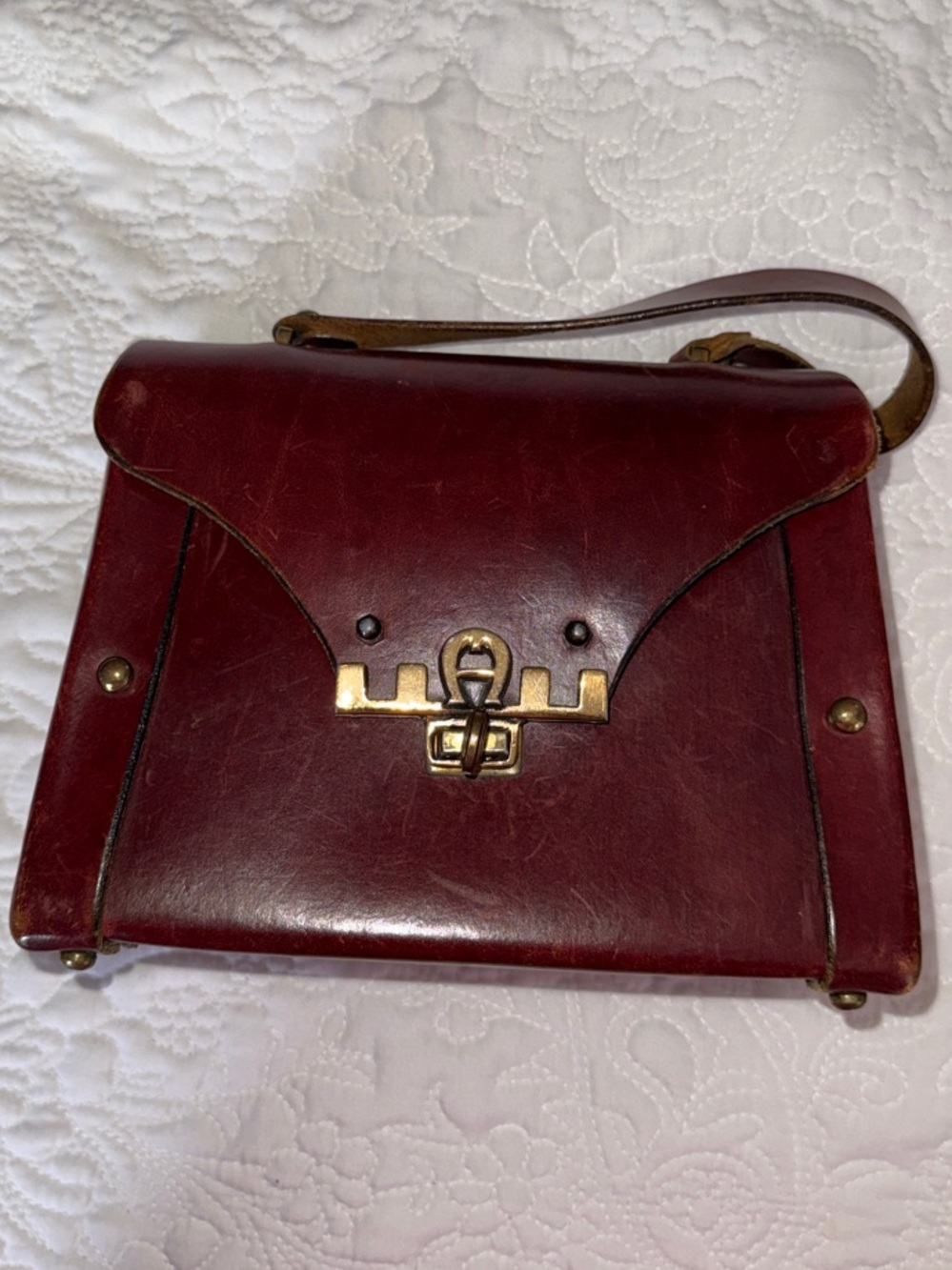 VINTAGE Etienne Aigner Burgundy Leather Top-Handle Satchel with Gold Hardware